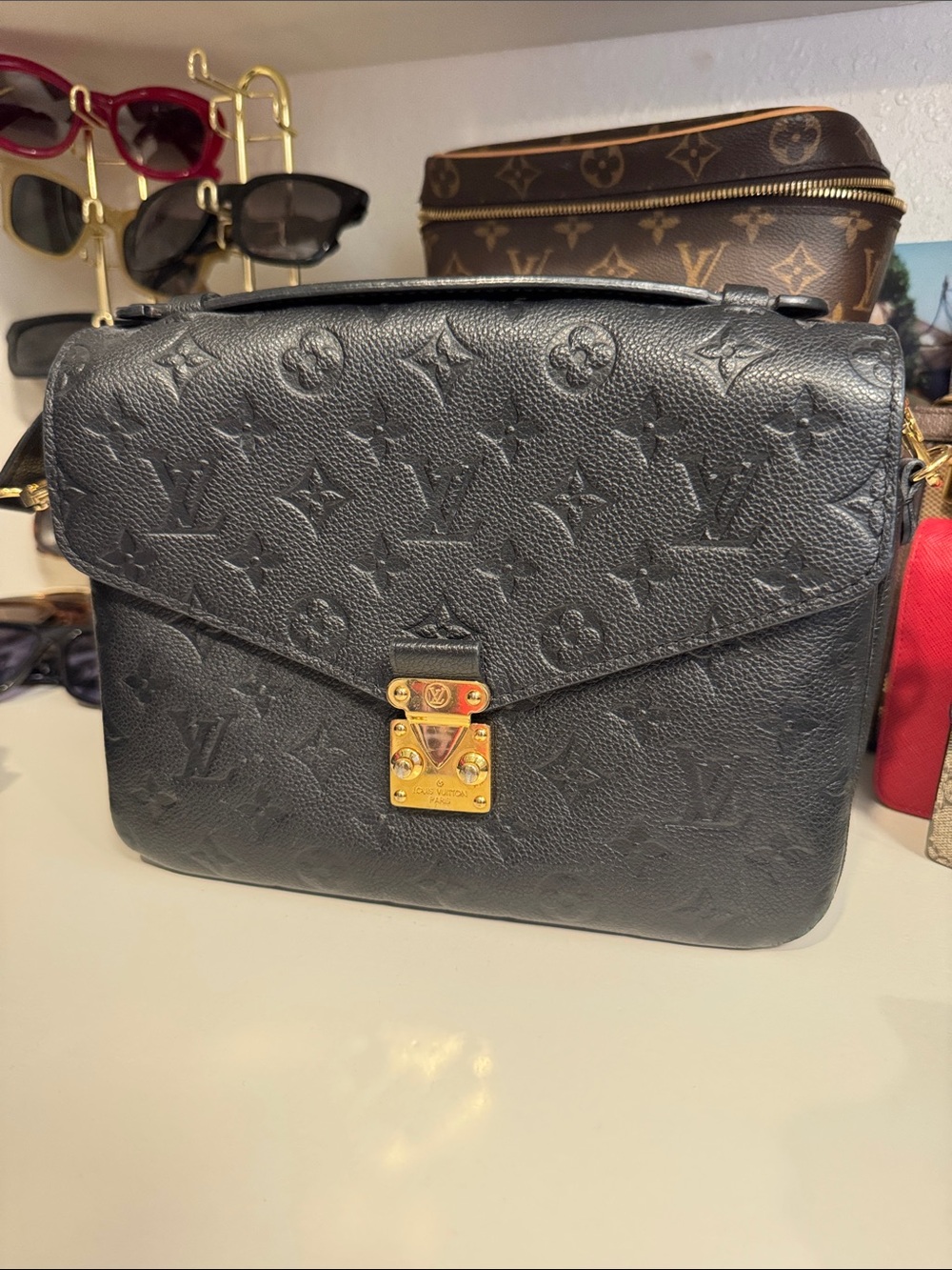 Louis Vuitton Black Monogram Empreinte Leather Pochette with Gold Hardware